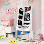 Coiffeuse de maquillage de princesse pour enfants avec table et chaise et armoire à bijoux pour enfants Blanc/Rose
