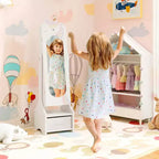 Coiffeuse de maquillage de princesse pour enfants avec table et chaise et armoire à bijoux pour enfants Blanc/Rose