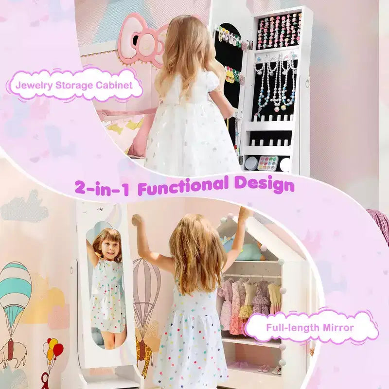 Coiffeuse de maquillage de princesse pour enfants avec table et chaise et armoire à bijoux pour enfants Blanc/Rose