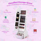 Coiffeuse de maquillage de princesse pour enfants avec table et chaise et armoire à bijoux pour enfants Blanc/Rose