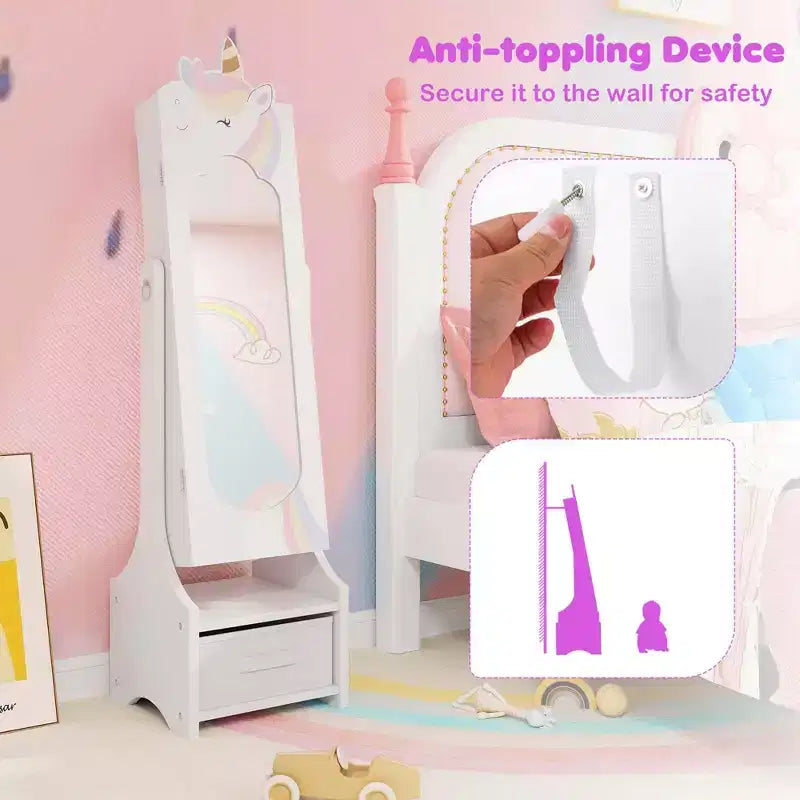 Coiffeuse de maquillage de princesse pour enfants avec table et chaise et armoire à bijoux pour enfants Blanc/Rose
