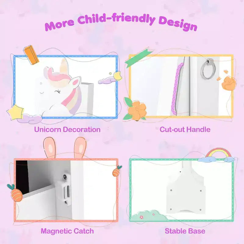 Coiffeuse de maquillage de princesse pour enfants avec table et chaise et armoire à bijoux pour enfants Blanc/Rose