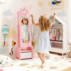 Coiffeuse de maquillage de princesse pour enfants avec table et chaise et armoire à bijoux pour enfants Blanc/Rose