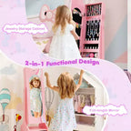 Coiffeuse de maquillage de princesse pour enfants avec table et chaise et armoire à bijoux pour enfants Blanc/Rose