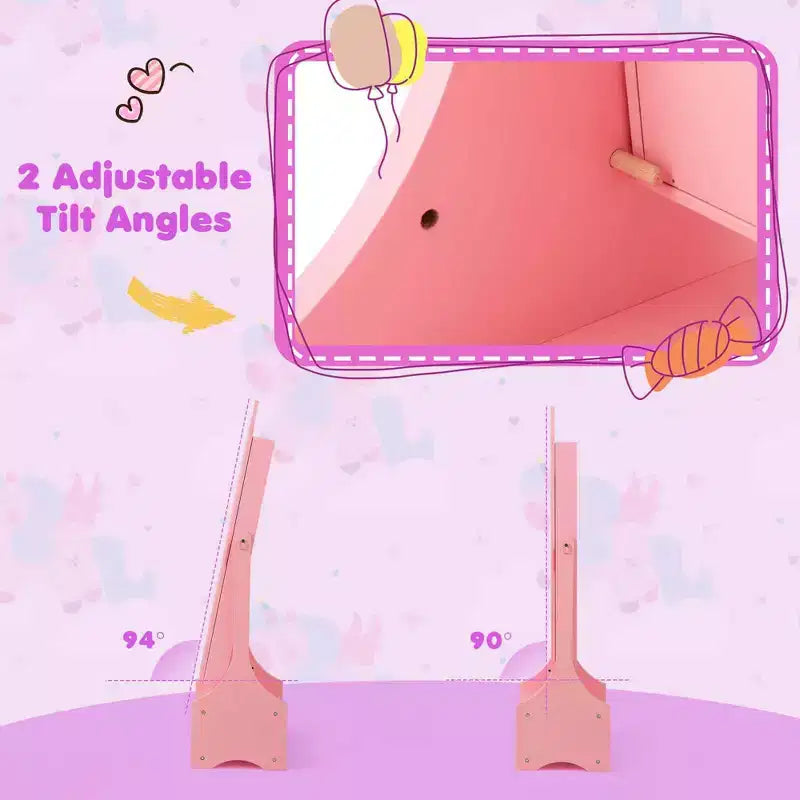 Coiffeuse de maquillage de princesse pour enfants avec table et chaise et armoire à bijoux pour enfants Blanc/Rose