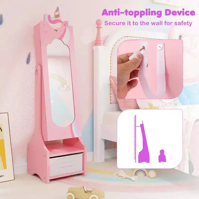 Coiffeuse de maquillage de princesse pour enfants avec table et chaise et armoire à bijoux pour enfants Blanc/Rose