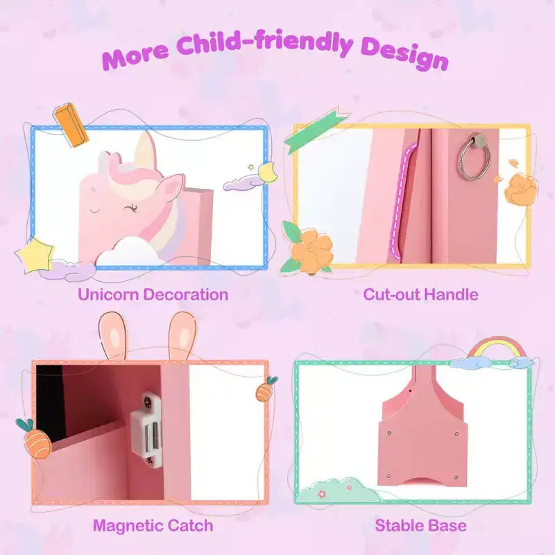 Coiffeuse de maquillage de princesse pour enfants avec table et chaise et armoire à bijoux pour enfants Blanc/Rose
