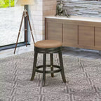 HomeStock 30 in.H Black Finish Mid Back Wooden Counter Barstool in Round Shape with Faux Leather Upholstered
