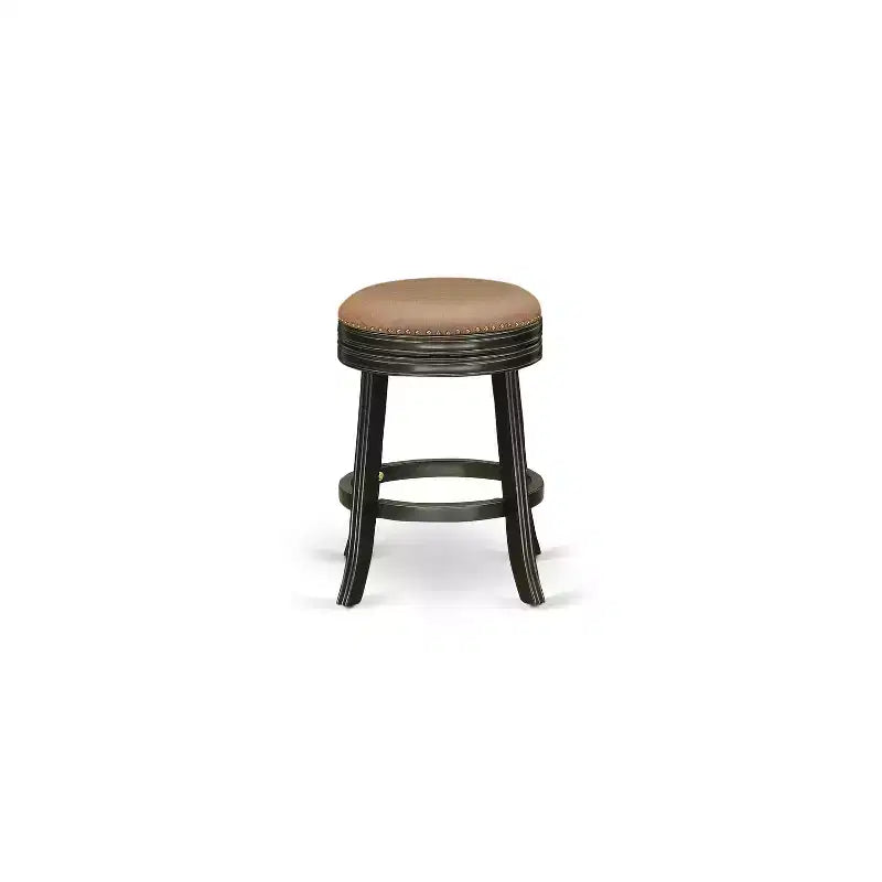 Tabouret de bar en bois à dossier mi-hauteur avec finition noire, de forme ronde et rembourrage en similicuir, de 76 cm de hauteur