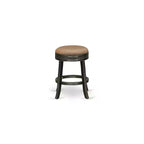 Tabouret de bar en bois à dossier mi-hauteur avec finition noire, de forme ronde et rembourrage en similicuir, de 76 cm de hauteur