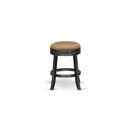 Tabouret de bar en bois à dossier mi-hauteur avec finition noire, de forme ronde et rembourrage en similicuir, de 76 cm de hauteur