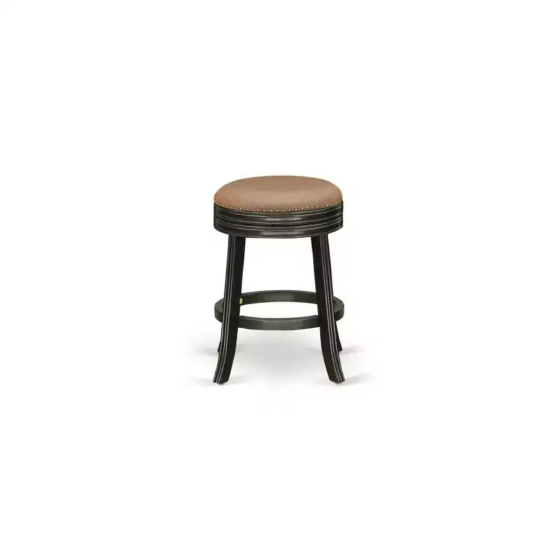 Tabouret de bar en bois à dossier mi-hauteur avec finition noire, de forme ronde et rembourrage en similicuir, de 76 cm de hauteur