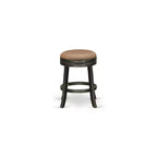 Tabouret de bar en bois à dossier mi-hauteur avec finition noire, de forme ronde et rembourrage en similicuir, de 76 cm de hauteur