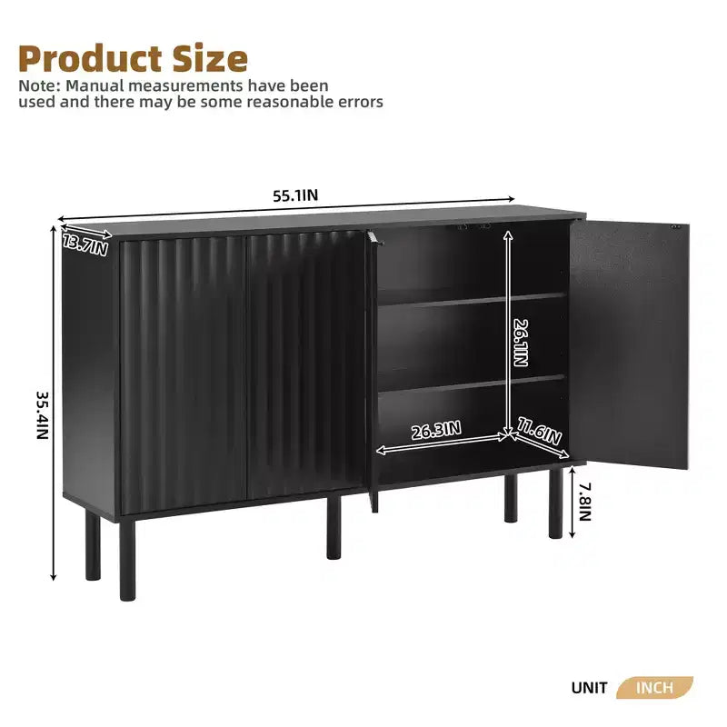 Meuble de rangement minimaliste à 4 portes avec étagères réglables