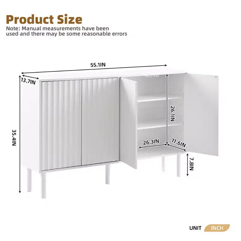 Meuble de rangement minimaliste à 4 portes avec étagères réglables