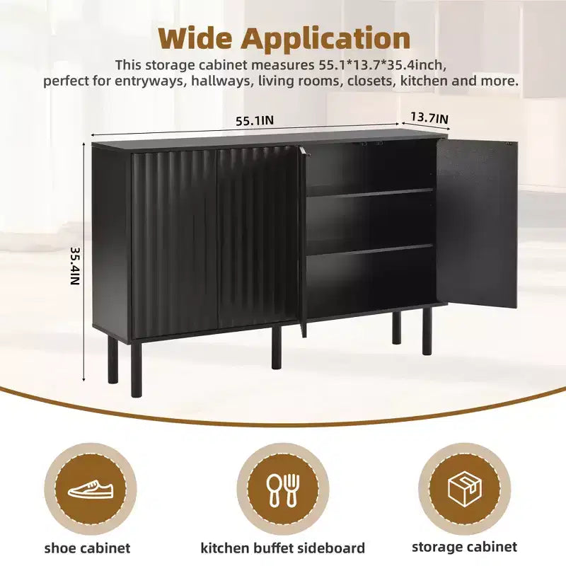 Meuble de rangement minimaliste à 4 portes avec étagères réglables