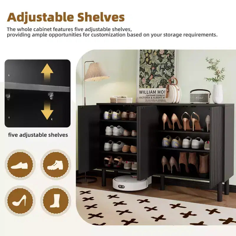 Meuble de rangement minimaliste à 4 portes avec étagères réglables