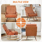 Fauteuil à bascule moderne en similicuir/tissu bouclette avec assise rembourrée et base en bois massif blanc/marron