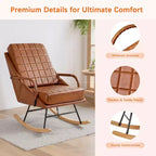 Fauteuil à bascule moderne en similicuir/tissu bouclette avec assise rembourrée et base en bois massif blanc/marron
