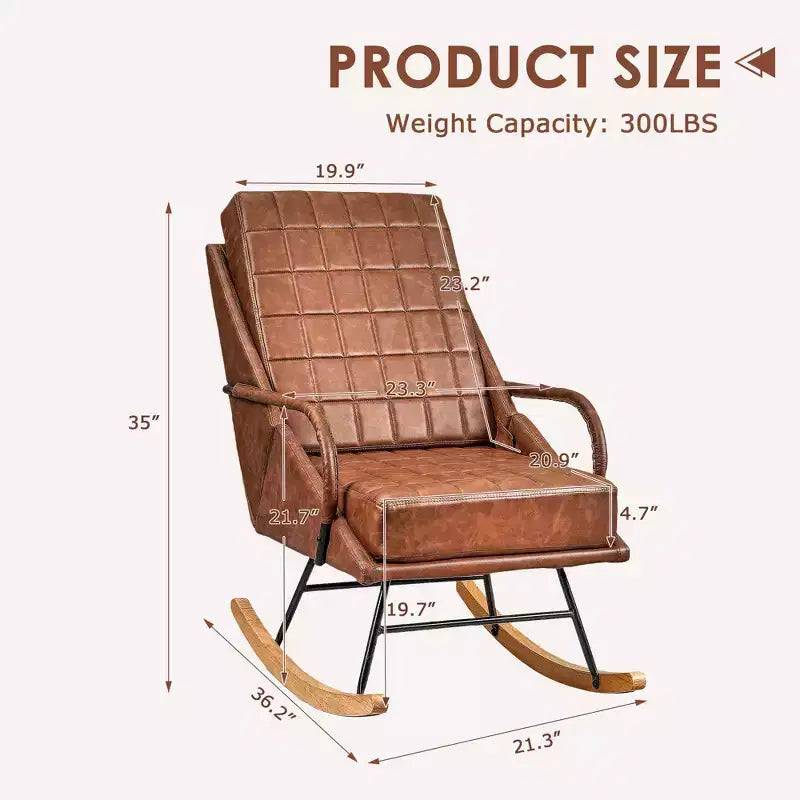 Fauteuil à bascule moderne en similicuir/tissu bouclette avec assise rembourrée et base en bois massif blanc/marron