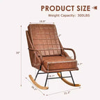 Fauteuil à bascule moderne en similicuir/tissu bouclette avec assise rembourrée et base en bois massif blanc/marron