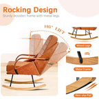 Fauteuil à bascule moderne en similicuir/tissu bouclette avec assise rembourrée et base en bois massif blanc/marron
