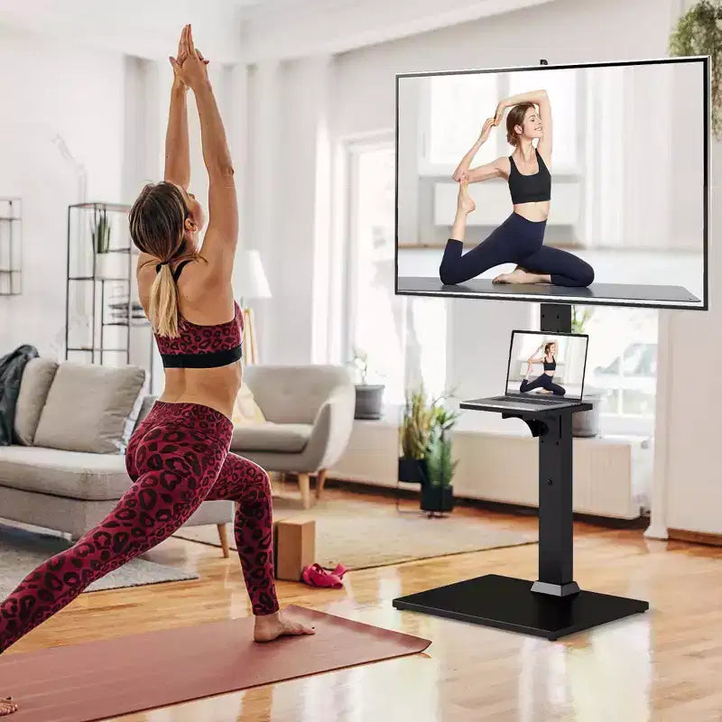 Meuble TV sur pied avec prise de courant, support TV haut réglable en hauteur avec étagère de rangement