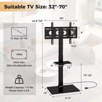 Meuble TV sur pied avec prise de courant, support TV haut réglable en hauteur avec étagère de rangement