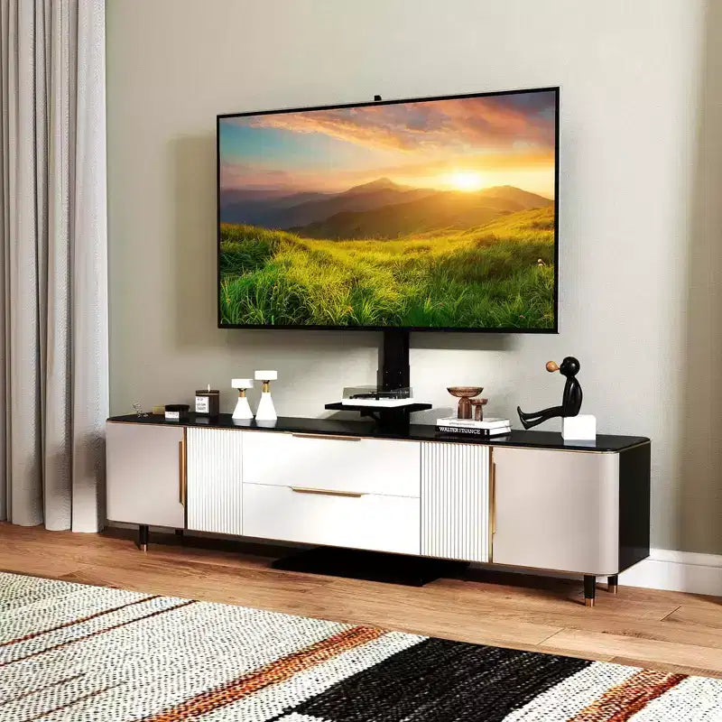 Meuble TV sur pied avec prise de courant, support TV haut réglable en hauteur avec étagère de rangement