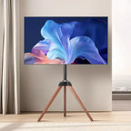 Meuble TV trépied chevalet, pour écrans plats/incurvés de 40 à 65 pouces jusqu'à 45 kg, support TV portable avec rotation gauche-droite de 18°, noir et marron