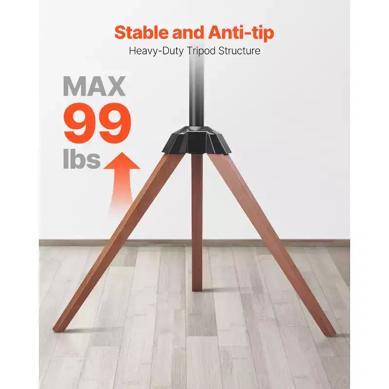 Meuble TV trépied chevalet, pour écrans plats/incurvés de 40 à 65 pouces jusqu'à 45 kg, support TV portable avec rotation gauche-droite de 18°, noir et marron