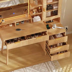 Coiffeuse avec prise de courant, grande coiffeuse moderne cannelée avec miroir éclairé HD de 23,6 pouces, 5 tiroirs et étagère de rangement