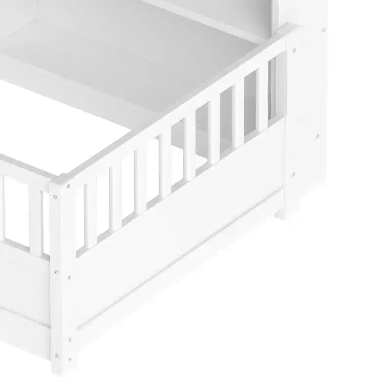 Lit de sol avec rambarde et rangement latéral en pin moderne