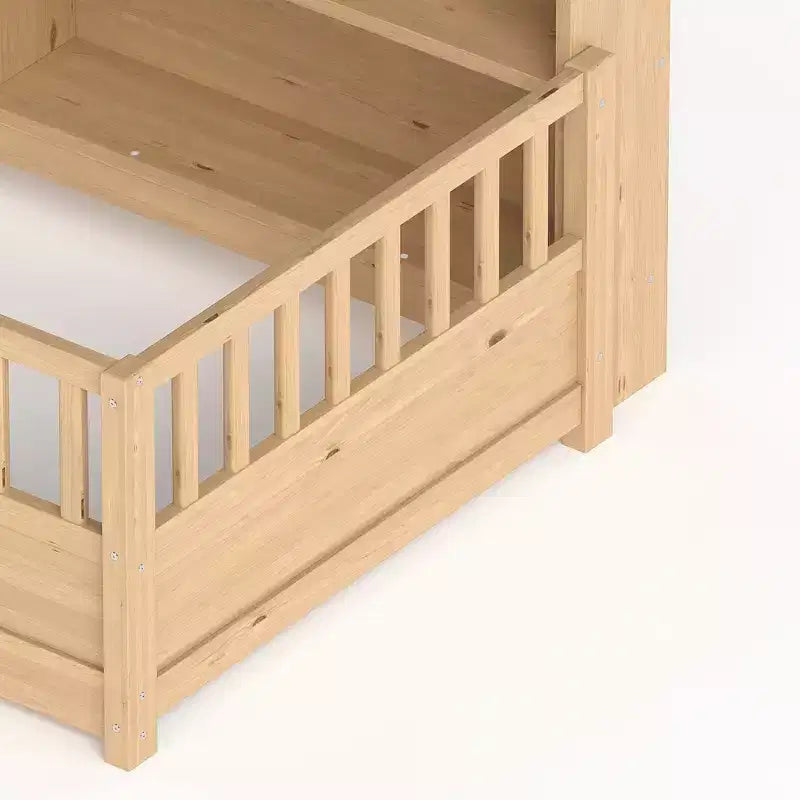 Lit de sol avec rambarde et rangement latéral en pin moderne