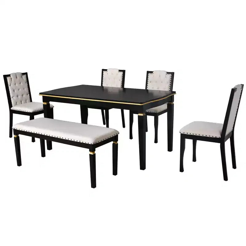 Ensemble de salle à manger 6 pièces avec 4 chaises et un banc, table de 152 cm, pour salle à manger à domicile