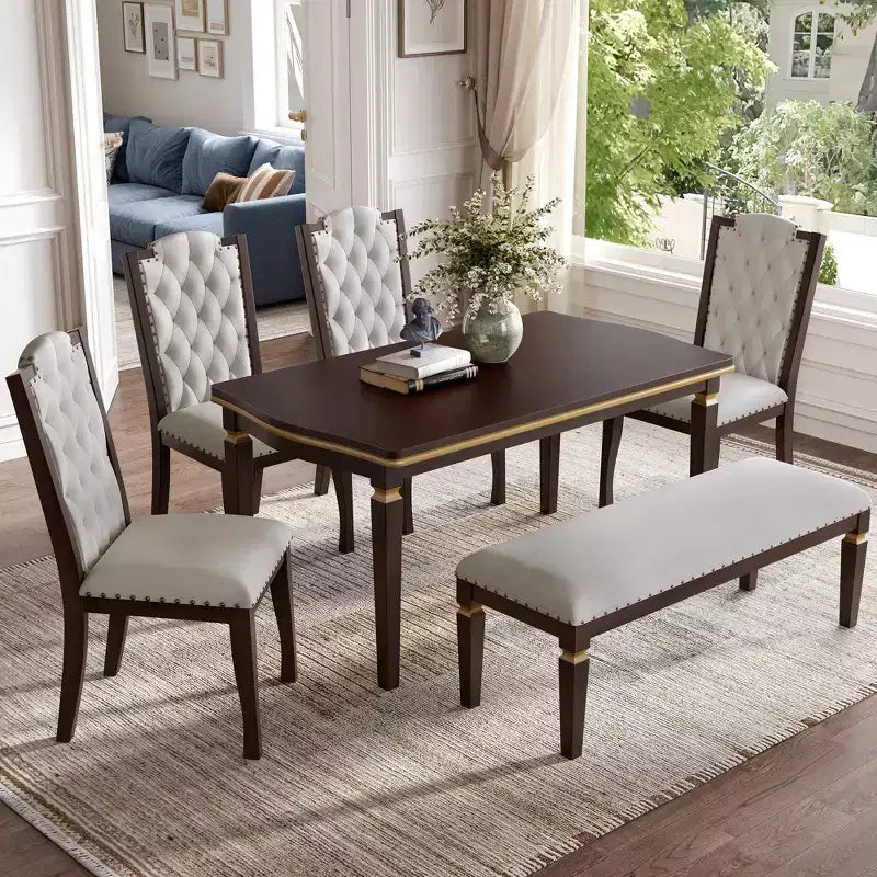 Ensemble de salle à manger 6 pièces avec 4 chaises et un banc, table de 152 cm, pour salle à manger à domicile
