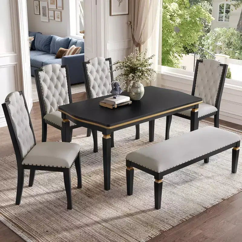 Ensemble de salle à manger 6 pièces avec 4 chaises et un banc, table de 152 cm, pour salle à manger à domicile