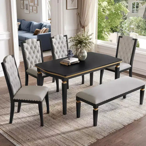 Ensemble de salle à manger 6 pièces avec 4 chaises et un banc, table de 152 cm, pour salle à manger à domicile
