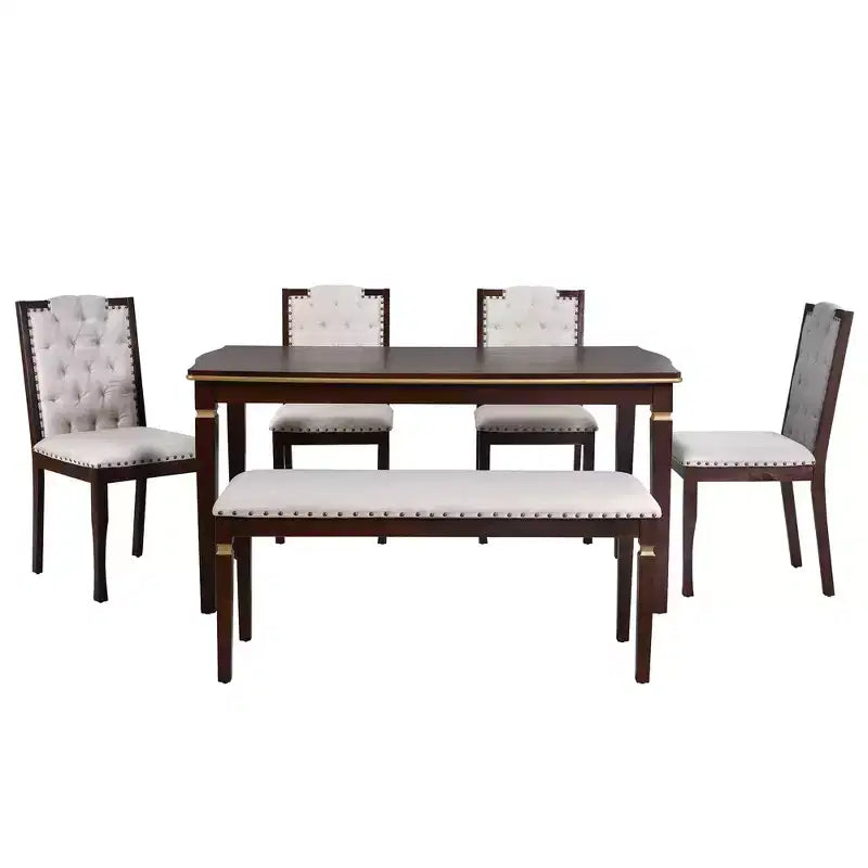 Ensemble de salle à manger 6 pièces avec 4 chaises et un banc, table de 152 cm, pour salle à manger à domicile