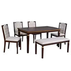 Ensemble de salle à manger 6 pièces avec 4 chaises et un banc, table de 152 cm, pour salle à manger à domicile