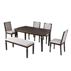 Ensemble de salle à manger 6 pièces avec 4 chaises et un banc, table de 152 cm, pour salle à manger à domicile