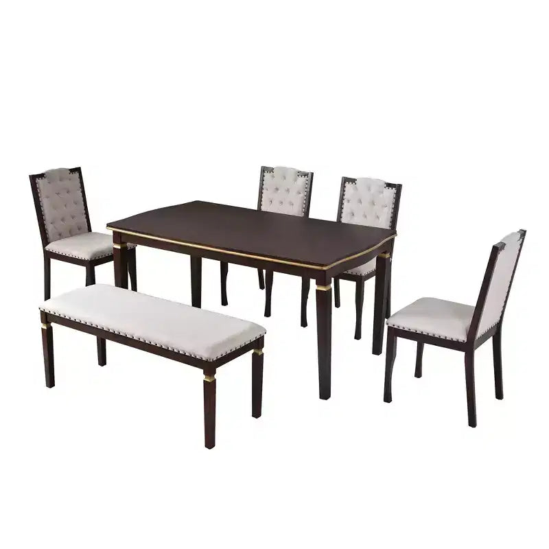 Ensemble de salle à manger 6 pièces avec 4 chaises et un banc, table de 152 cm, pour salle à manger à domicile