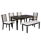 Ensemble de salle à manger 6 pièces avec 4 chaises et un banc, table de 152 cm, pour salle à manger à domicile