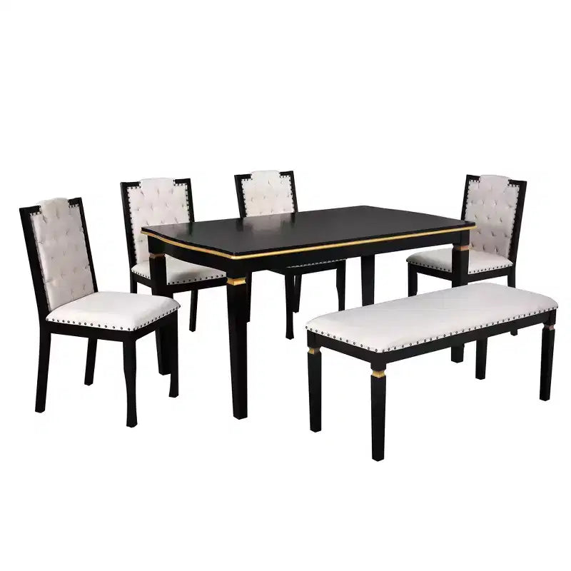 Ensemble de salle à manger 6 pièces avec 4 chaises et un banc, table de 152 cm, pour salle à manger à domicile