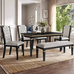 Ensemble de salle à manger 6 pièces avec 4 chaises et un banc, table de 152 cm, pour salle à manger à domicile