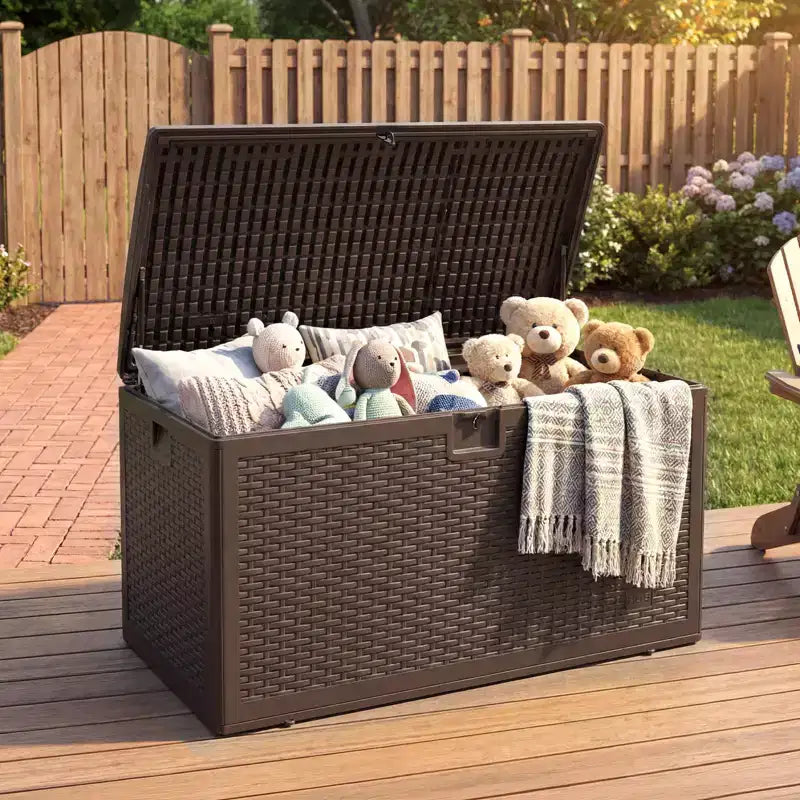 Coffre de rangement en résine étanche grand modèle de 454 litres pour l'intérieur et l'extérieur, conteneur de rangement verrouillable pour les outils de jardin et le mobilier de patio