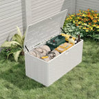 Coffre de rangement en résine étanche grand modèle de 454 litres pour l'intérieur et l'extérieur, conteneur de rangement verrouillable pour les outils de jardin et le mobilier de patio