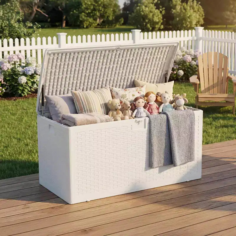 Coffre de rangement en résine étanche grand modèle de 454 litres pour l'intérieur et l'extérieur, conteneur de rangement verrouillable pour les outils de jardin et le mobilier de patio
