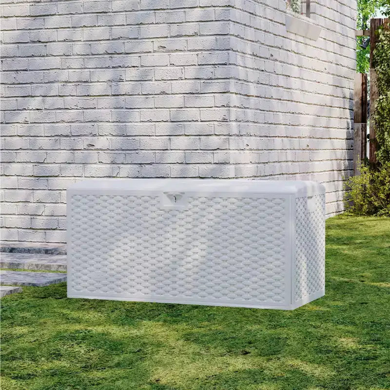 Coffre de rangement en résine étanche grand modèle de 454 litres pour l'intérieur et l'extérieur, conteneur de rangement verrouillable pour les outils de jardin et le mobilier de patio