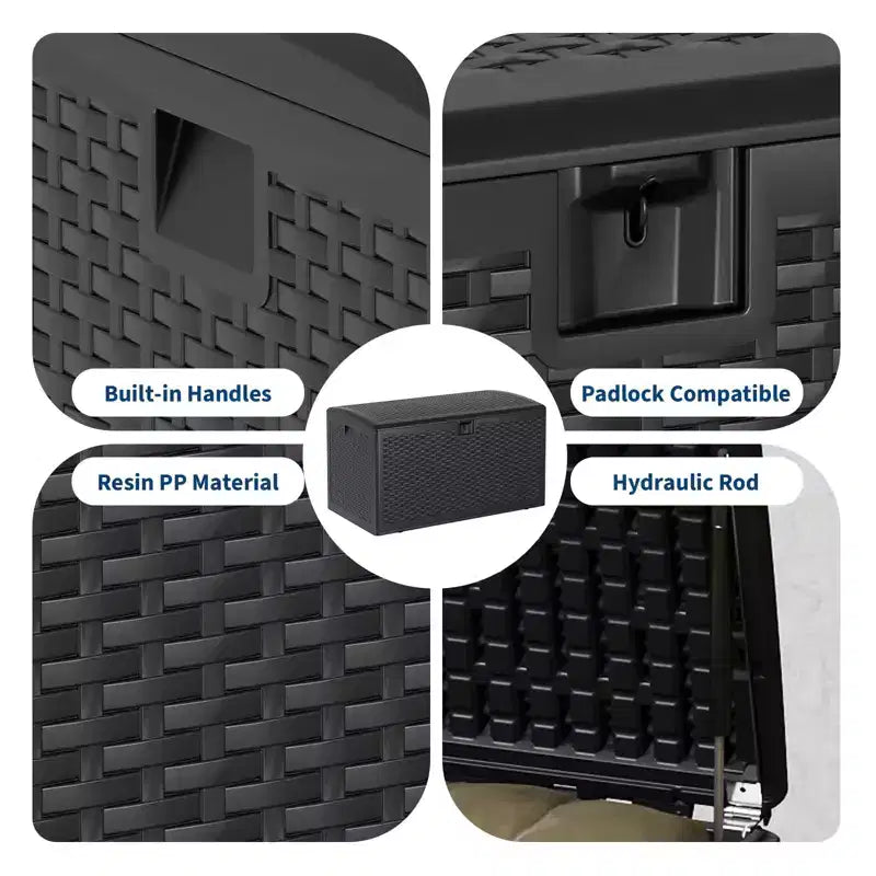 Coffre de rangement en résine étanche grand modèle de 454 litres pour l'intérieur et l'extérieur, conteneur de rangement verrouillable pour les outils de jardin et le mobilier de patio